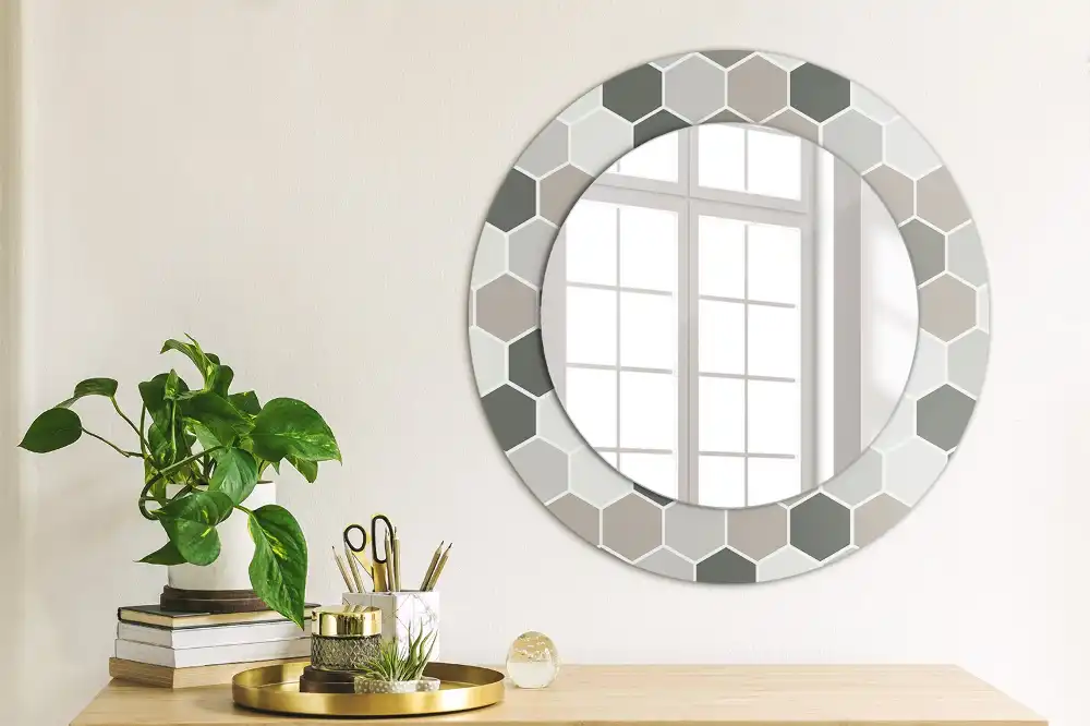 Miroir rond avec décoration motif hexagonal
