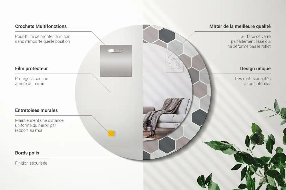 Miroir rond avec décoration motif hexagonal