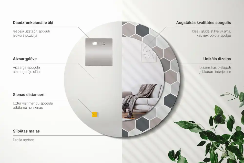 Miroir rond avec décoration motif hexagonal