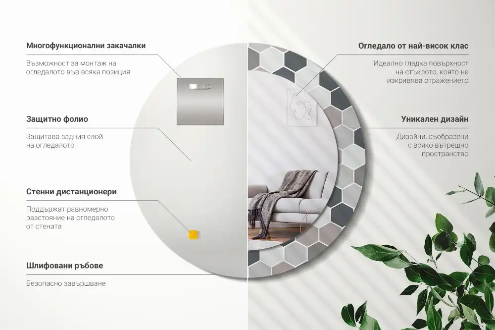 Miroir rond avec décoration motif hexagonal