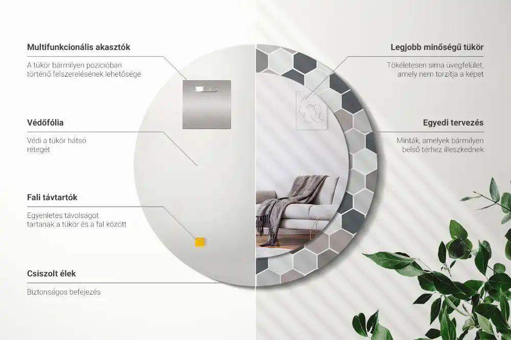 Miroir rond avec décoration motif hexagonal