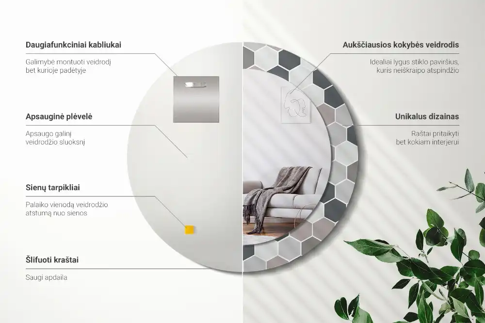 Miroir rond avec décoration motif hexagonal