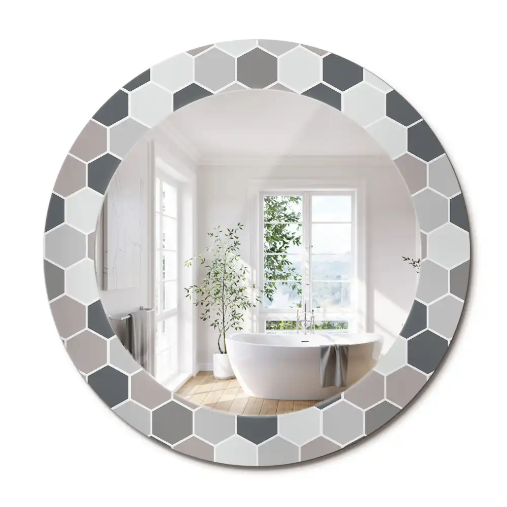 Miroir rond avec décoration motif hexagonal