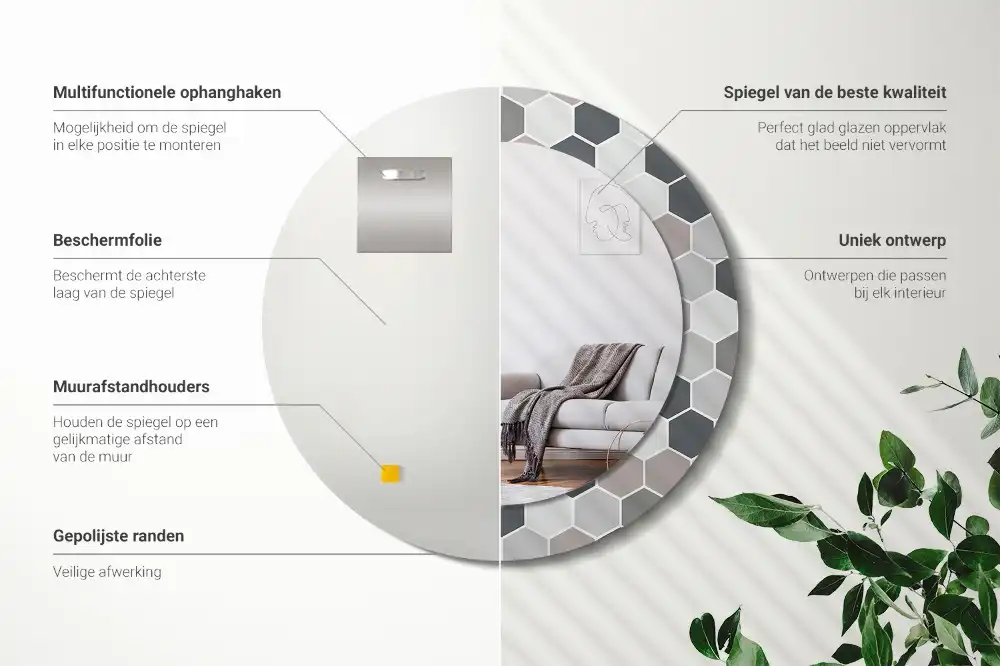 Miroir rond avec décoration motif hexagonal