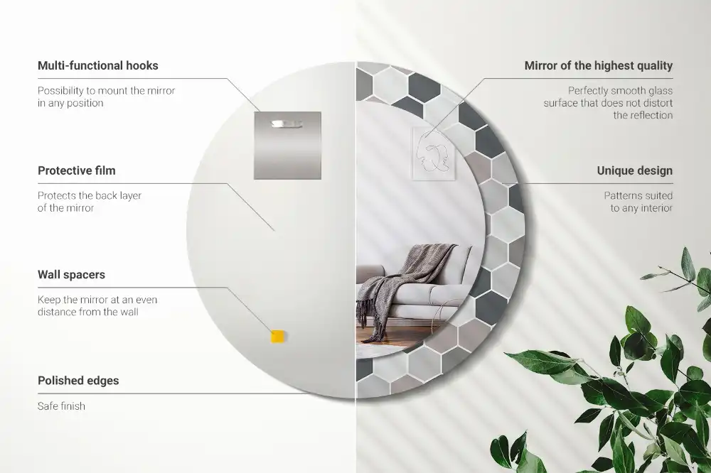 Miroir rond avec décoration motif hexagonal