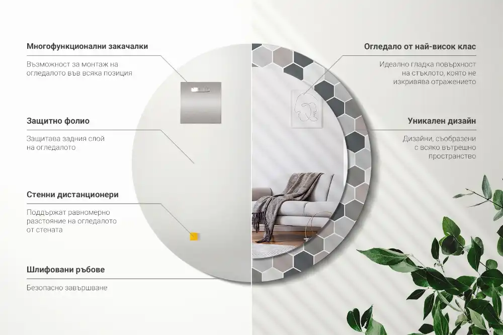 Miroir rond avec décoration motif hexagonal