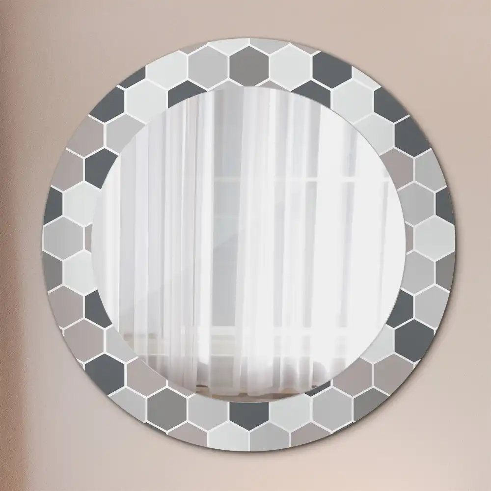 Miroir rond avec décoration motif hexagonal