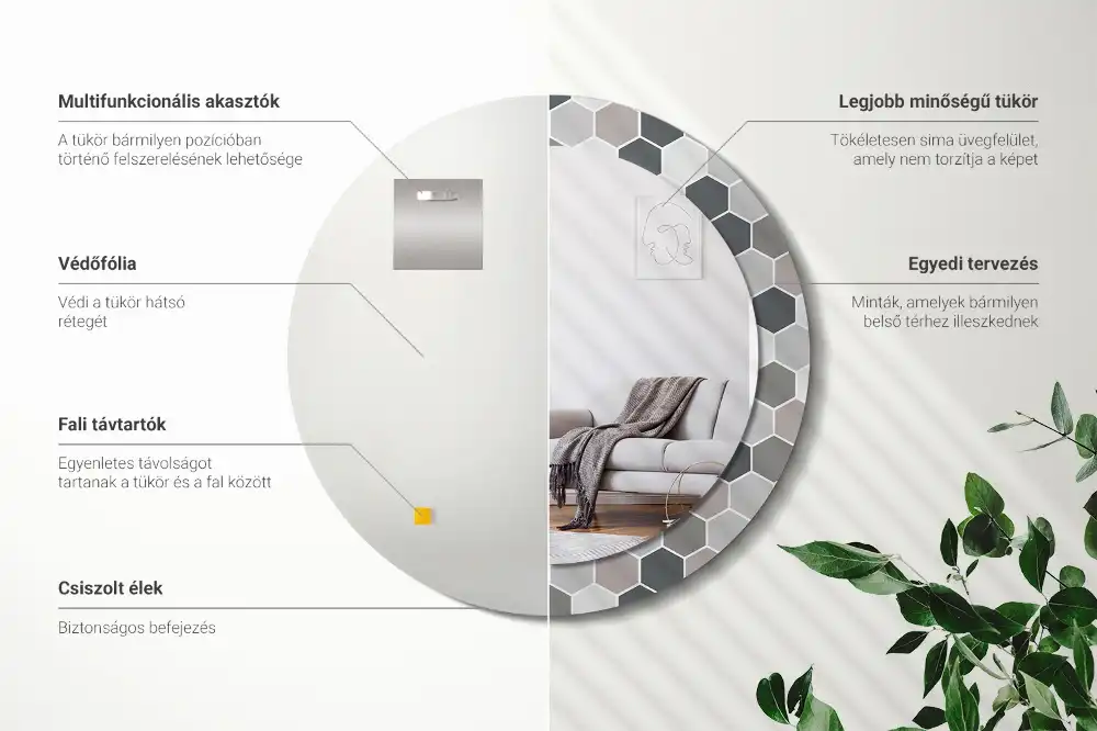 Miroir rond avec décoration motif hexagonal