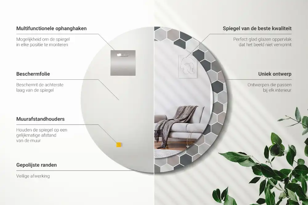 Miroir rond avec décoration motif hexagonal