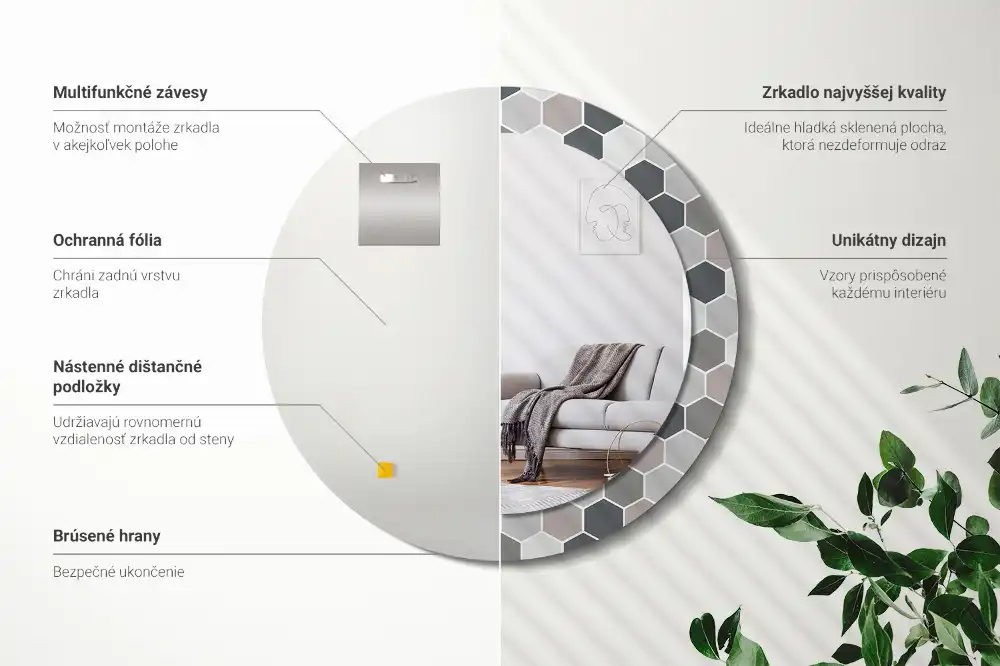 Miroir rond avec décoration motif hexagonal