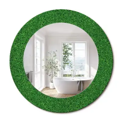 Miroir rond avec décoration herbe verte