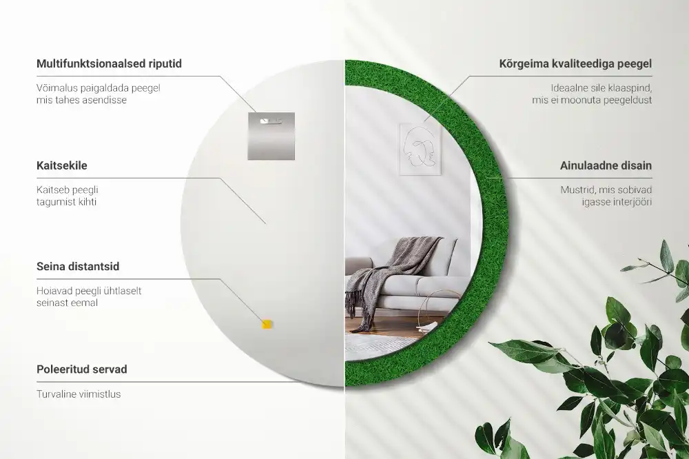 Miroir rond avec décoration herbe verte