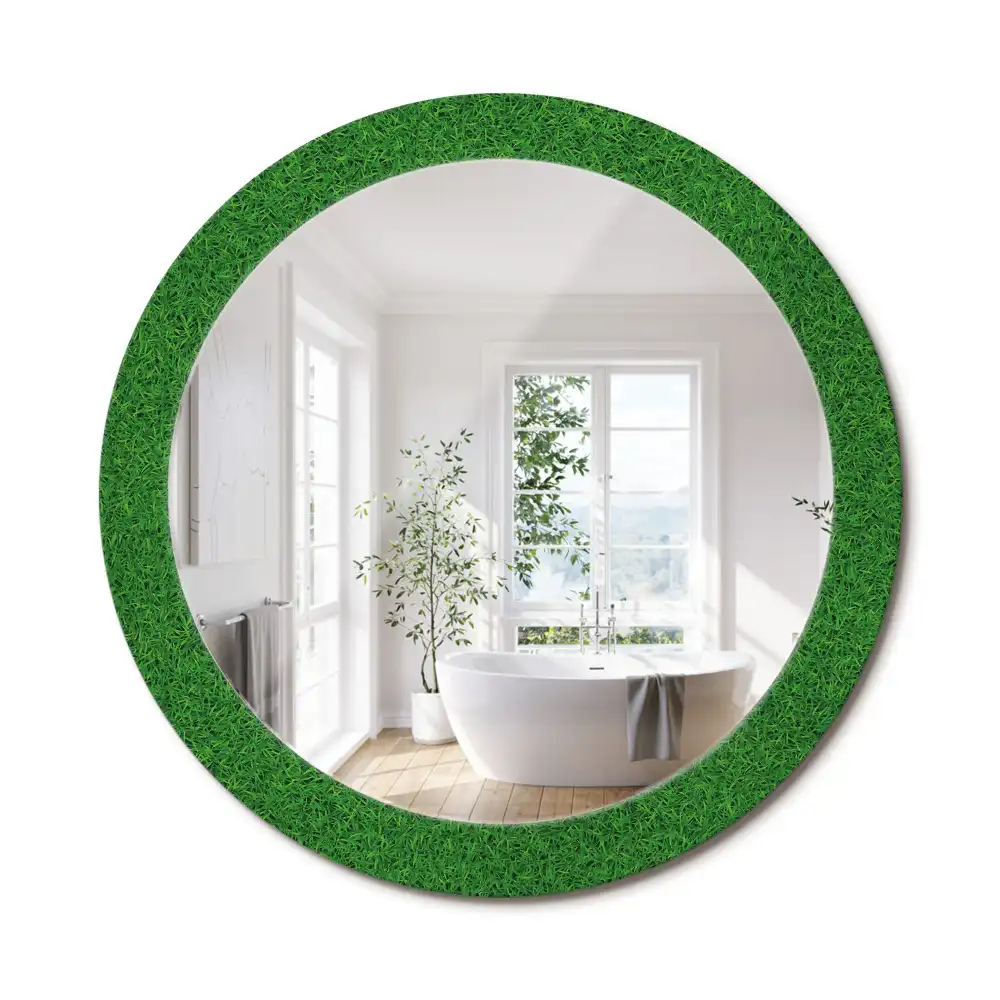 Miroir rond avec décoration herbe verte