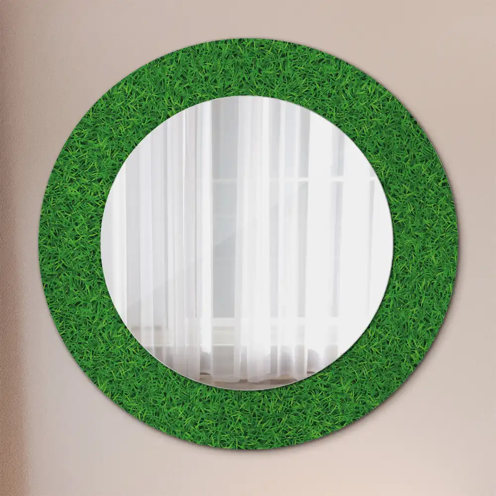 Miroir rond avec décoration herbe verte