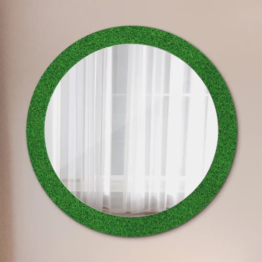 Miroir rond avec décoration herbe verte