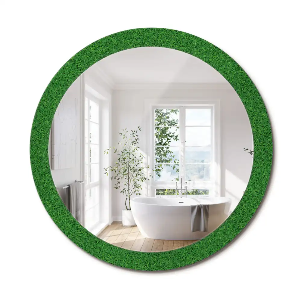 Miroir rond avec décoration herbe verte