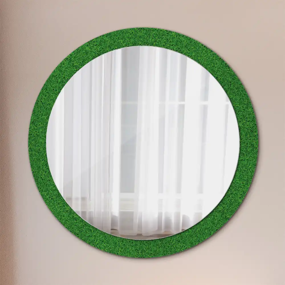 Miroir rond avec décoration herbe verte