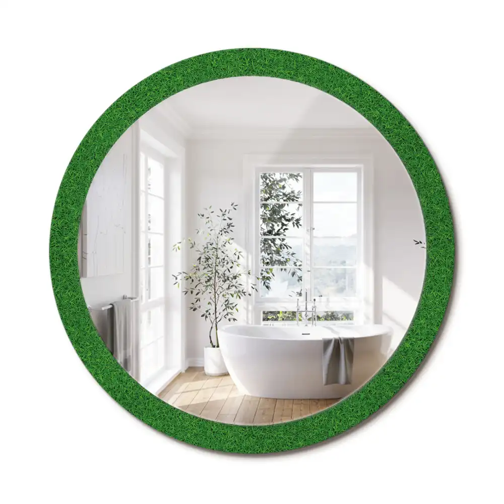 Miroir rond avec décoration herbe verte