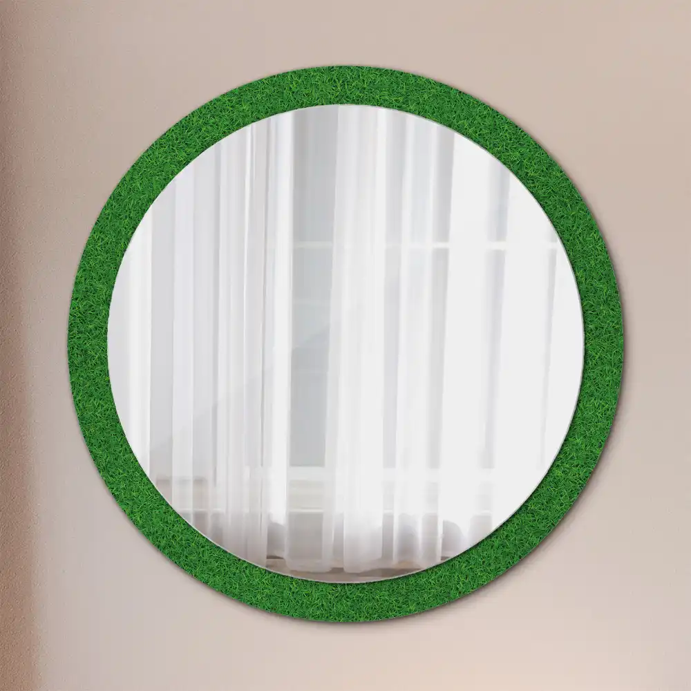 Miroir rond avec décoration herbe verte