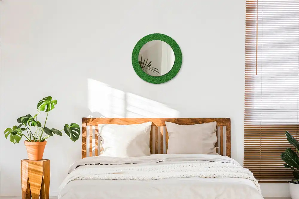 Miroir rond avec décoration herbe verte