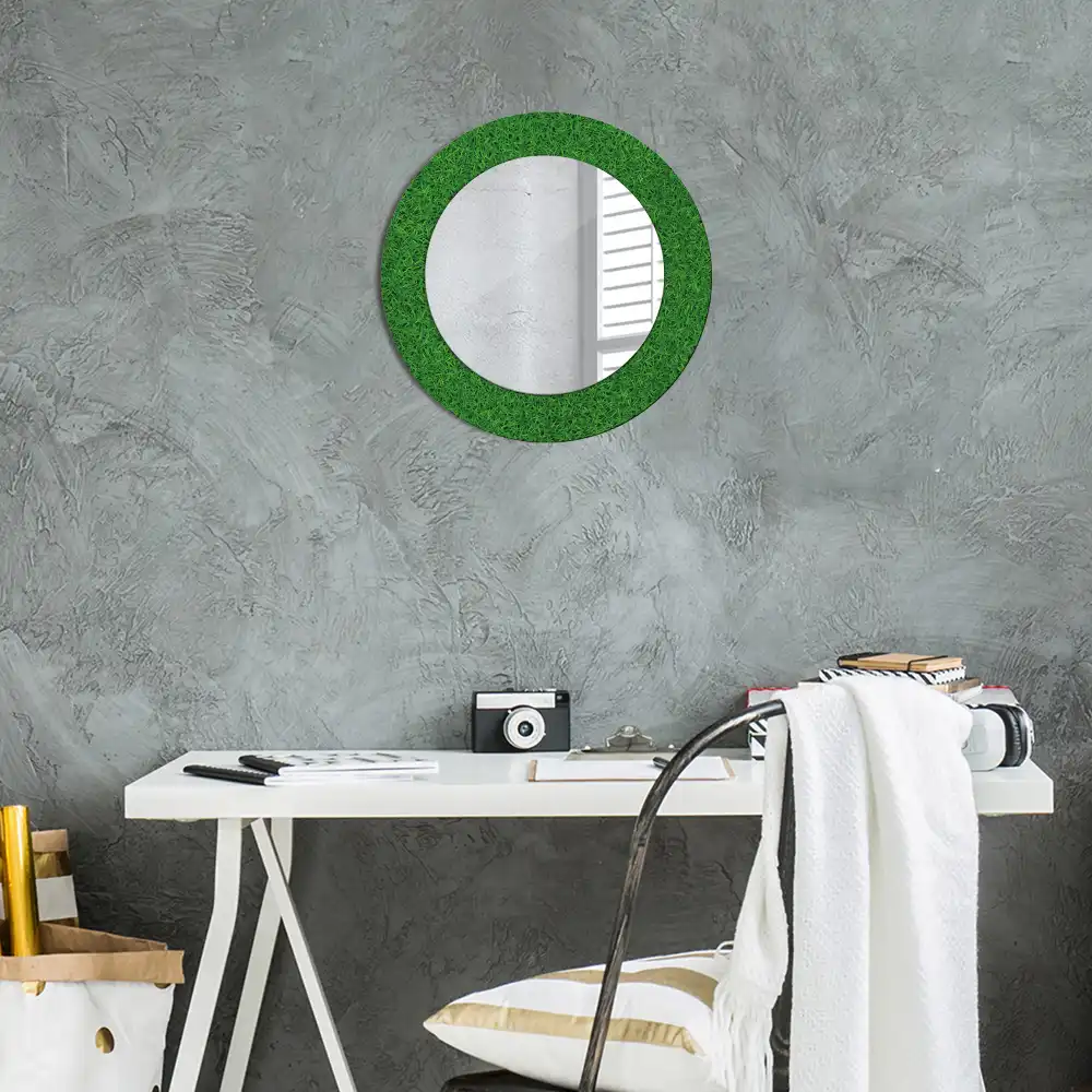 Miroir rond avec décoration herbe verte