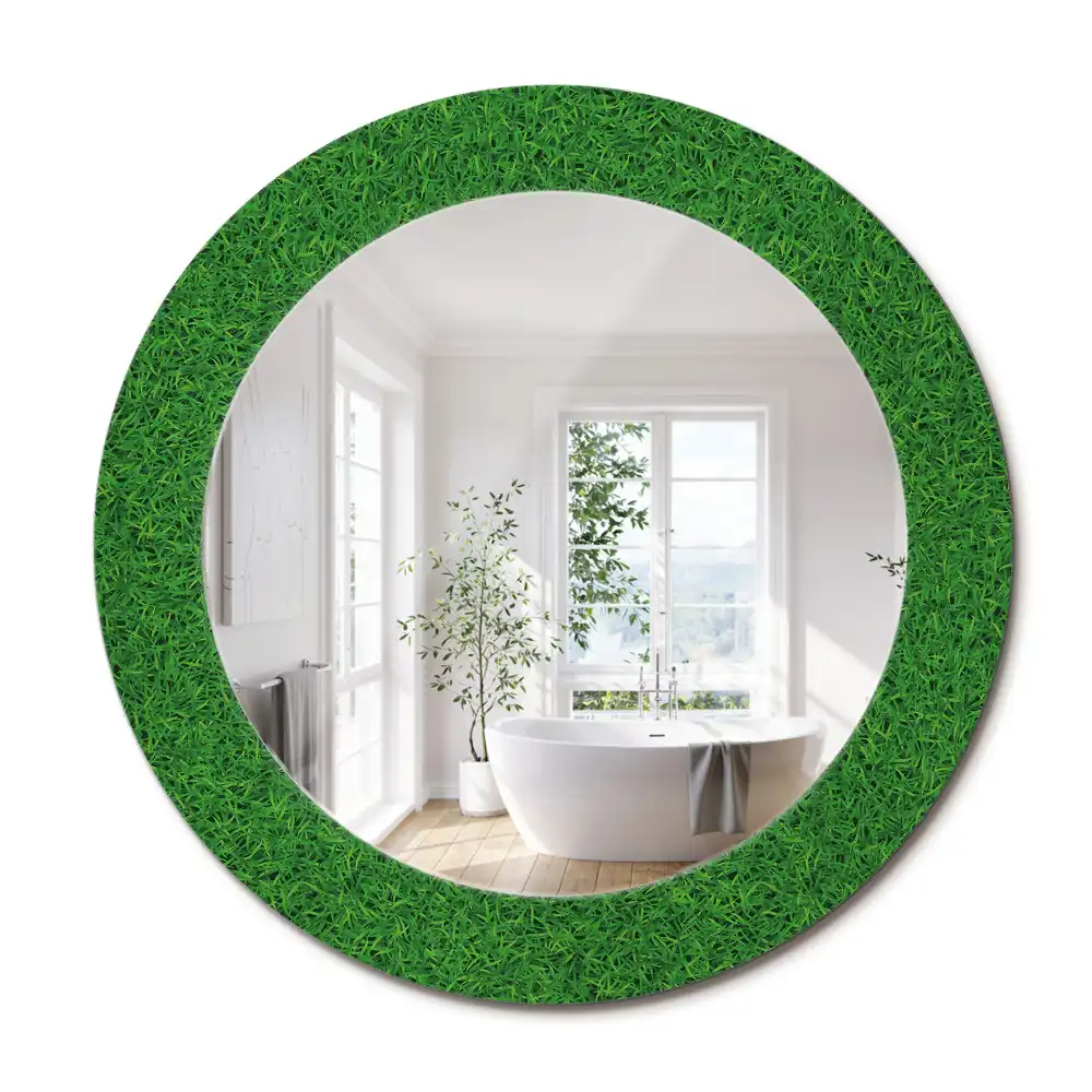 Miroir rond avec décoration herbe verte