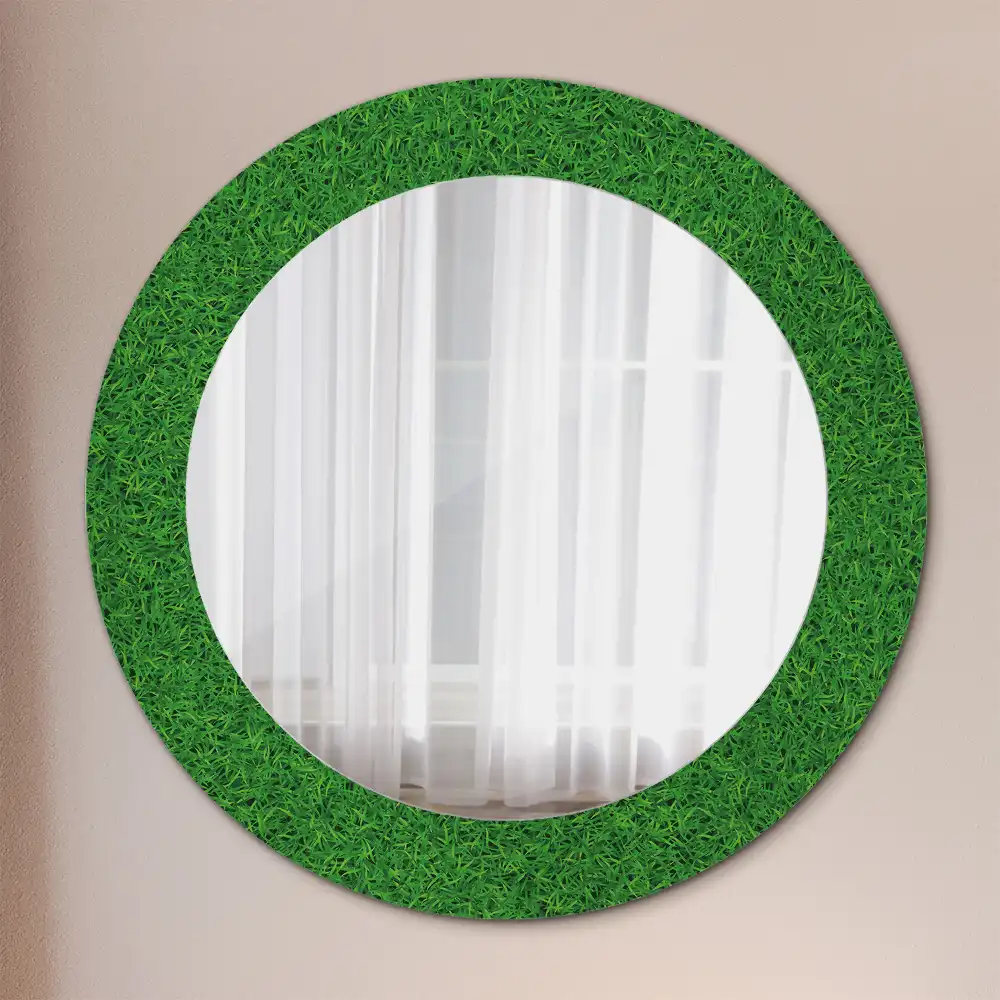 Miroir rond avec décoration herbe verte