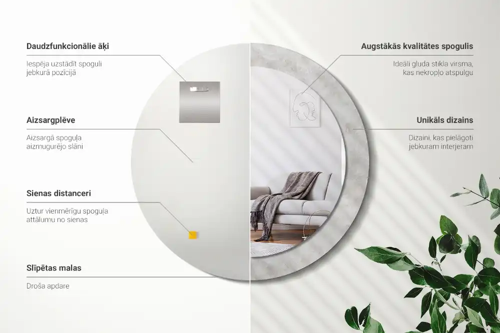 Miroir rond imprimé texture de béton