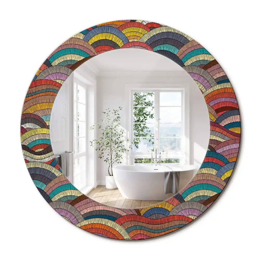 Miroir rond cadre imprimé motif ornemental