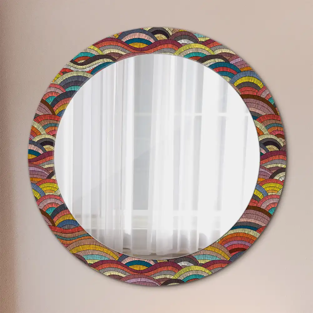 Miroir rond cadre imprimé motif ornemental