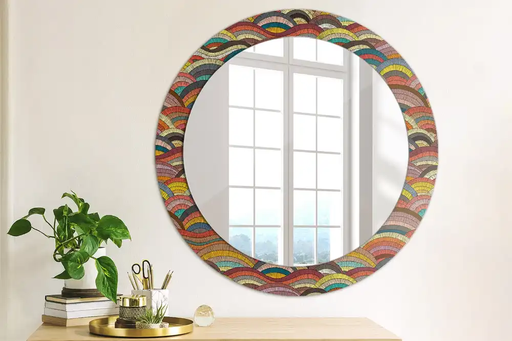 Miroir rond cadre imprimé motif ornemental