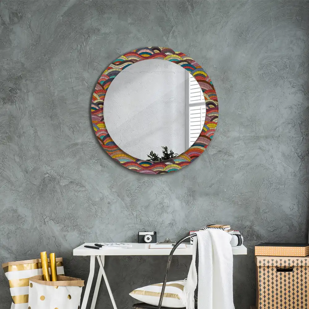 Miroir rond cadre imprimé motif ornemental