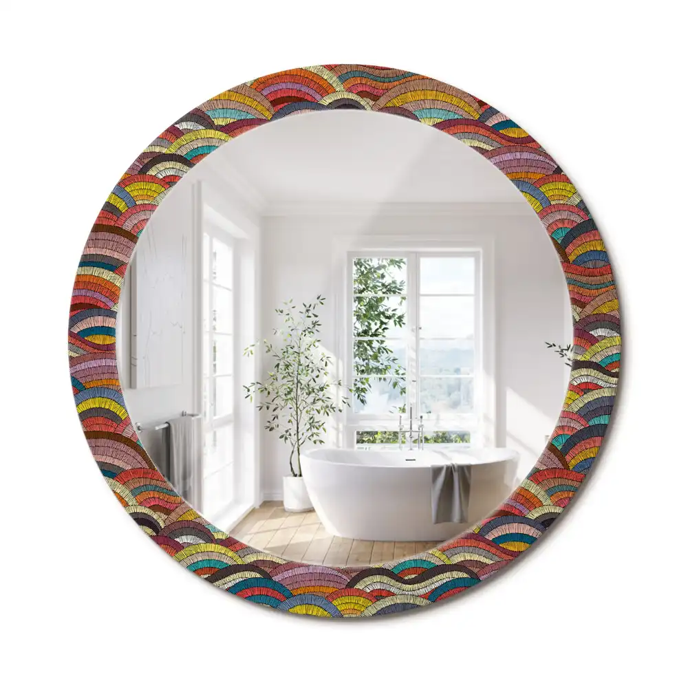 Miroir rond cadre imprimé motif ornemental