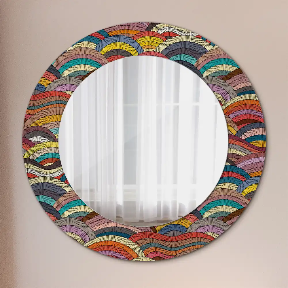 Miroir rond cadre imprimé motif ornemental