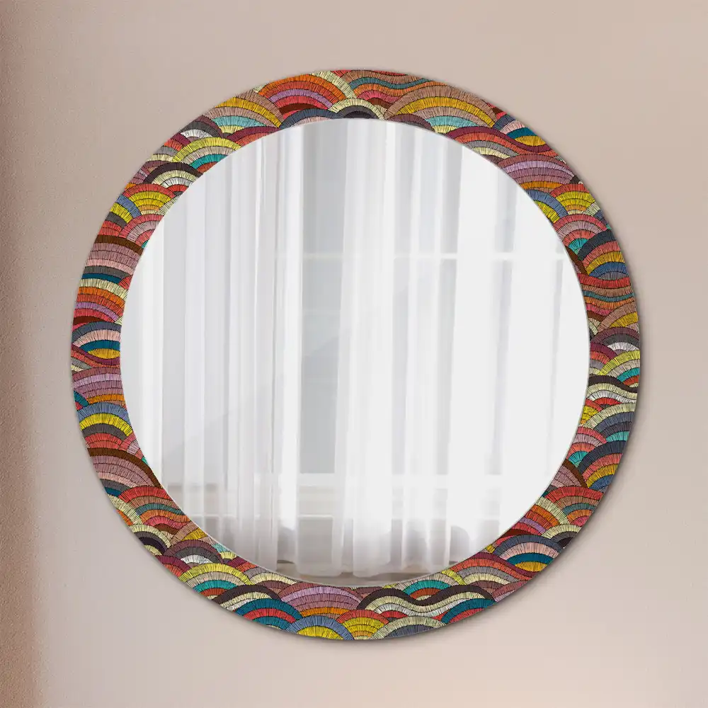 Miroir rond cadre imprimé motif ornemental