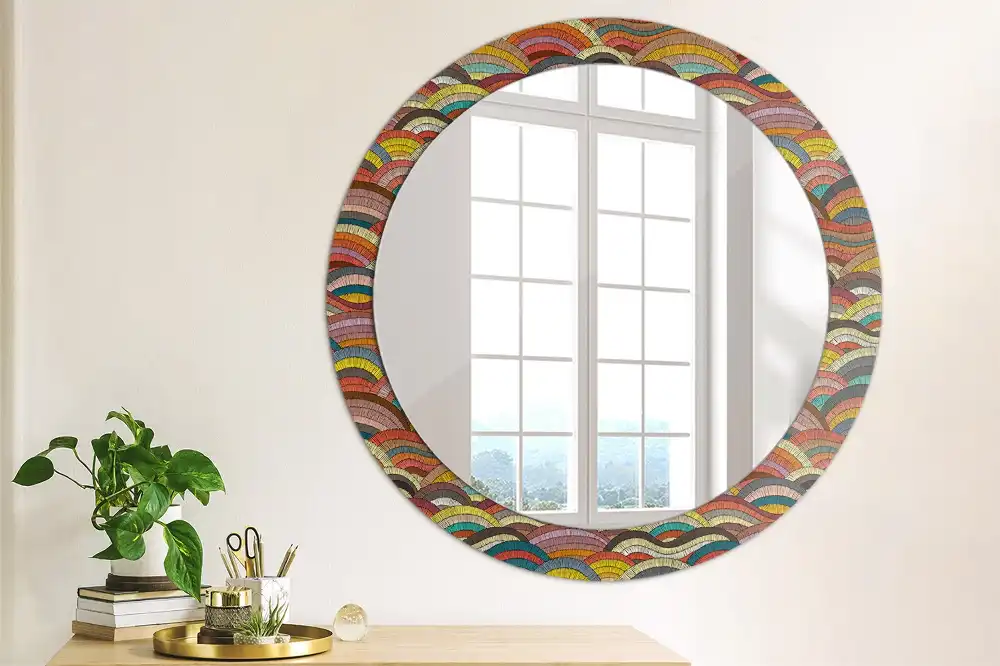 Miroir rond cadre imprimé motif ornemental