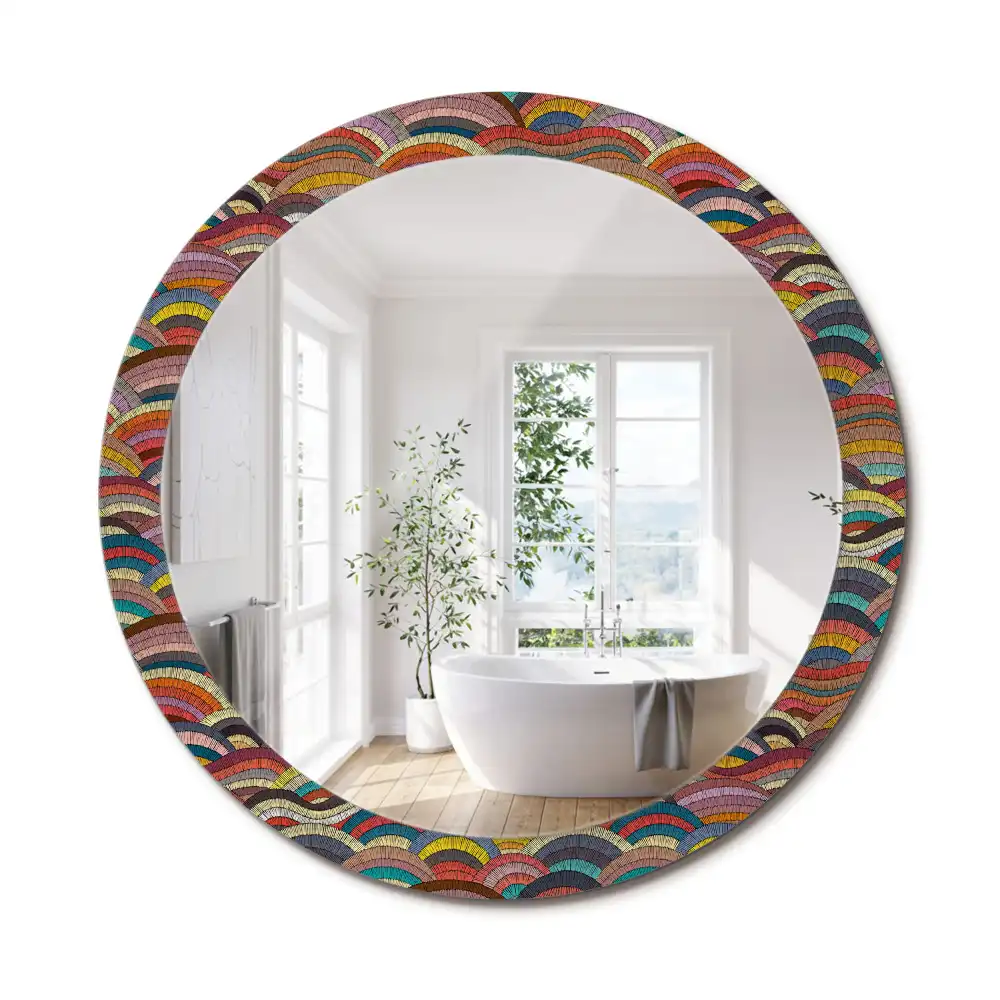 Miroir rond cadre imprimé motif ornemental