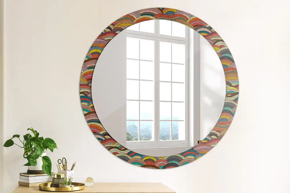 Miroir rond cadre imprimé motif ornemental