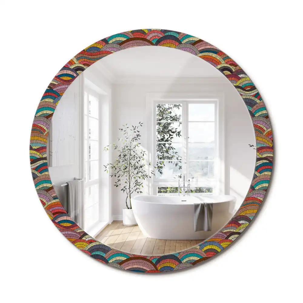 Miroir rond cadre imprimé motif ornemental