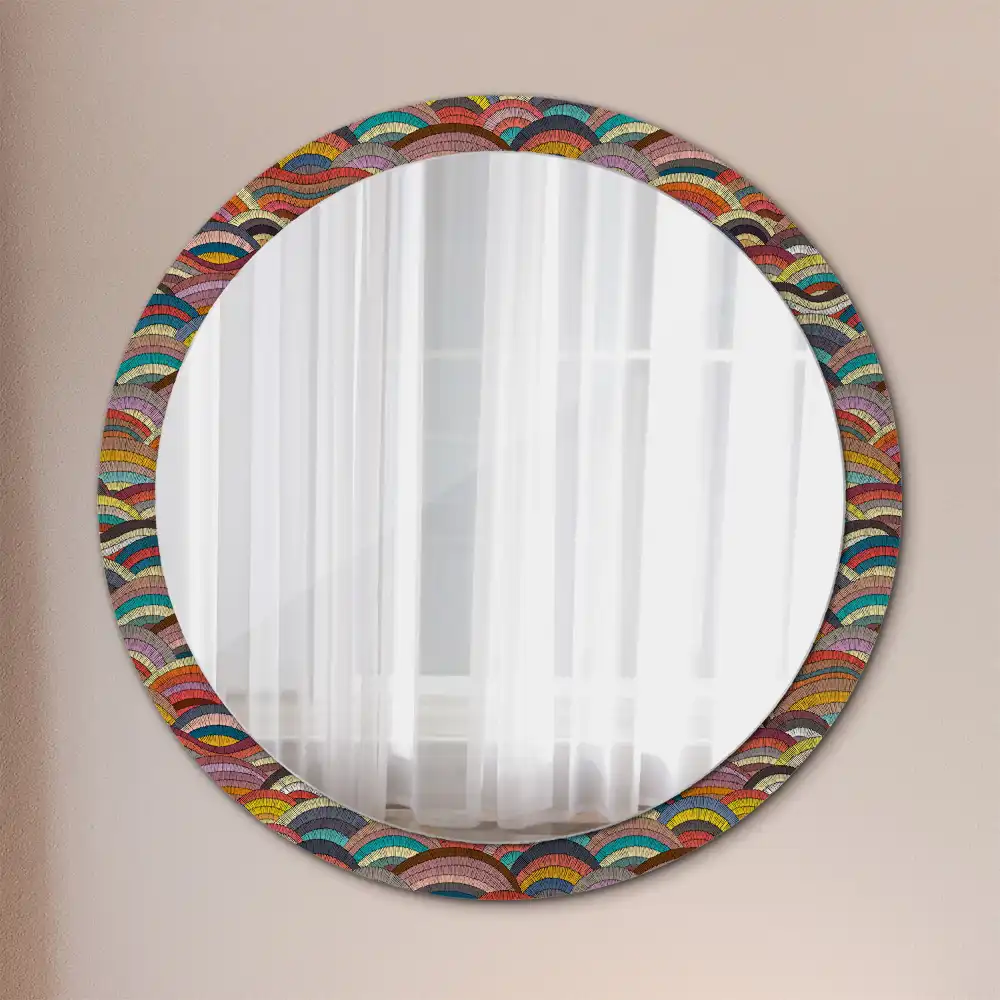 Miroir rond cadre imprimé motif ornemental