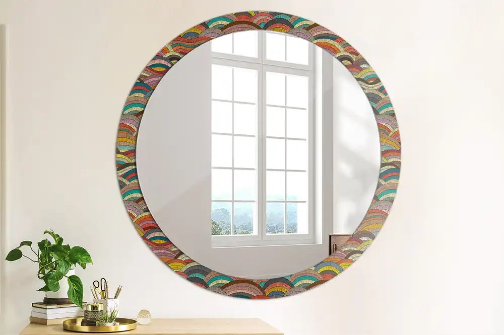 Miroir rond cadre imprimé motif ornemental