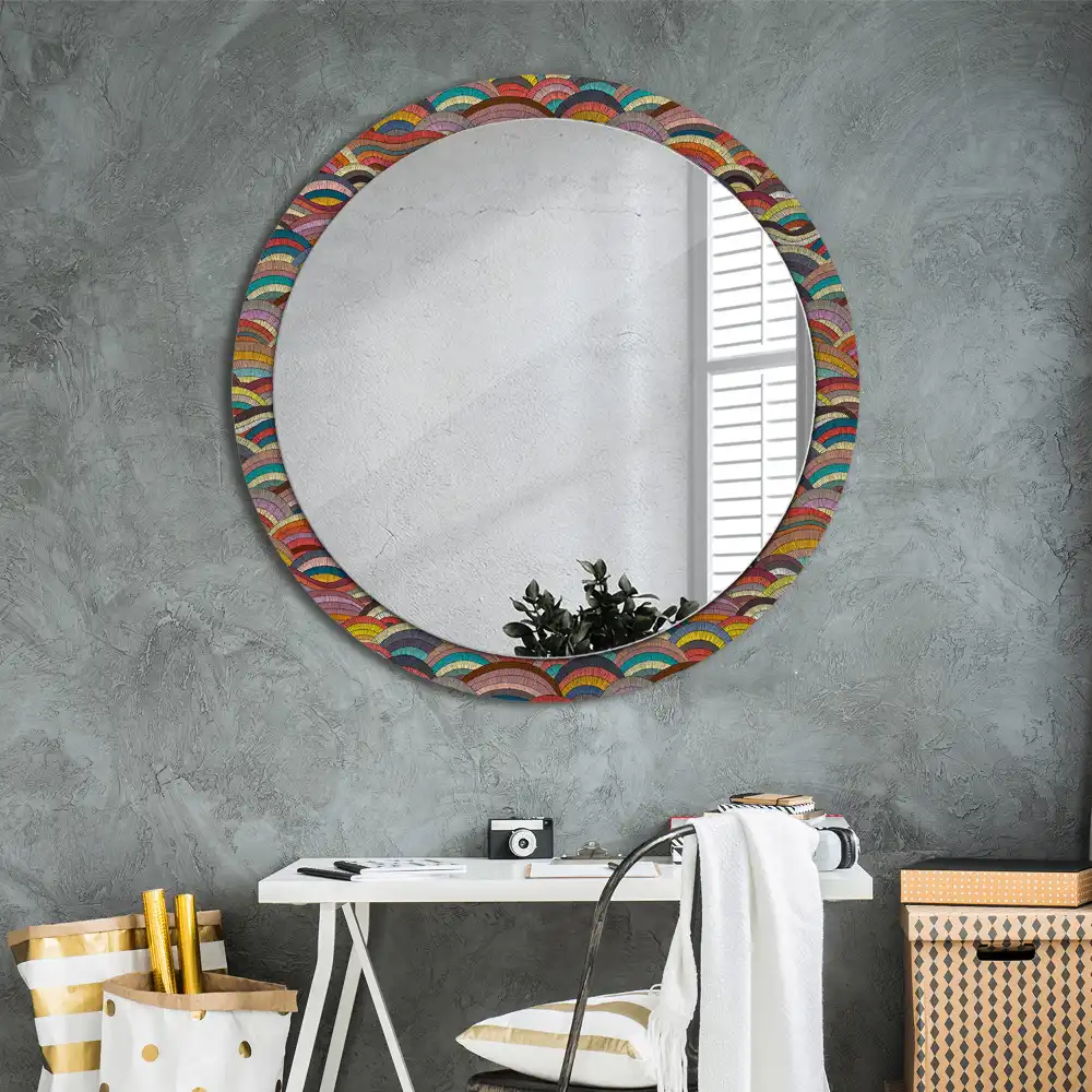 Miroir rond cadre imprimé motif ornemental