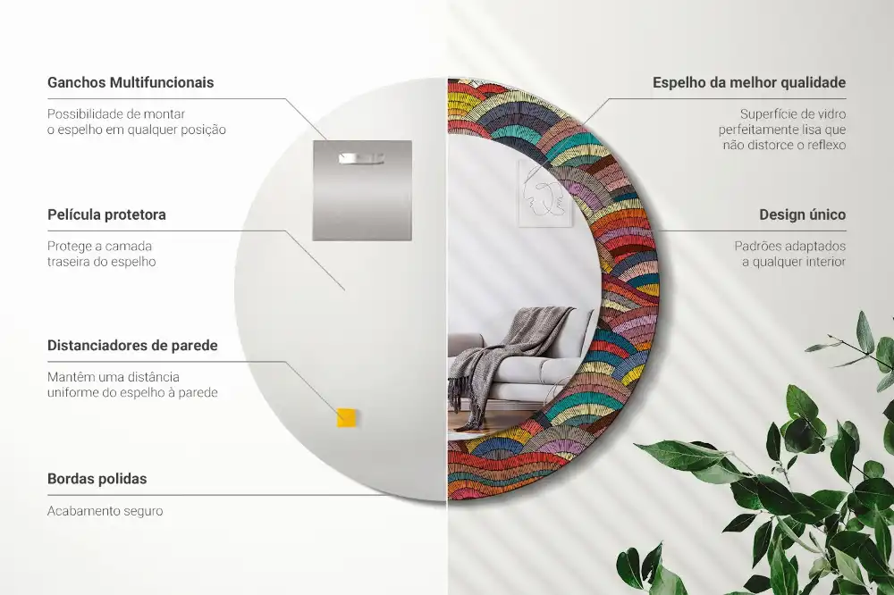 Miroir rond cadre imprimé motif ornemental