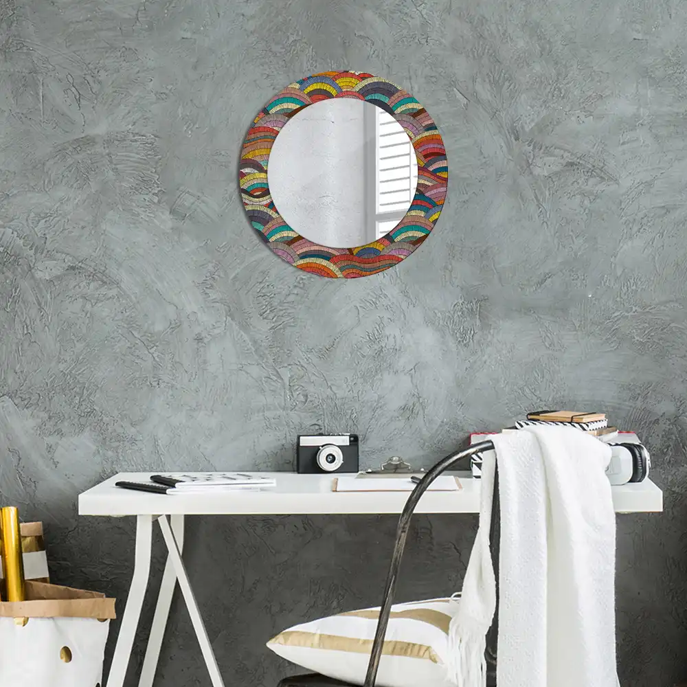 Miroir rond cadre imprimé motif ornemental