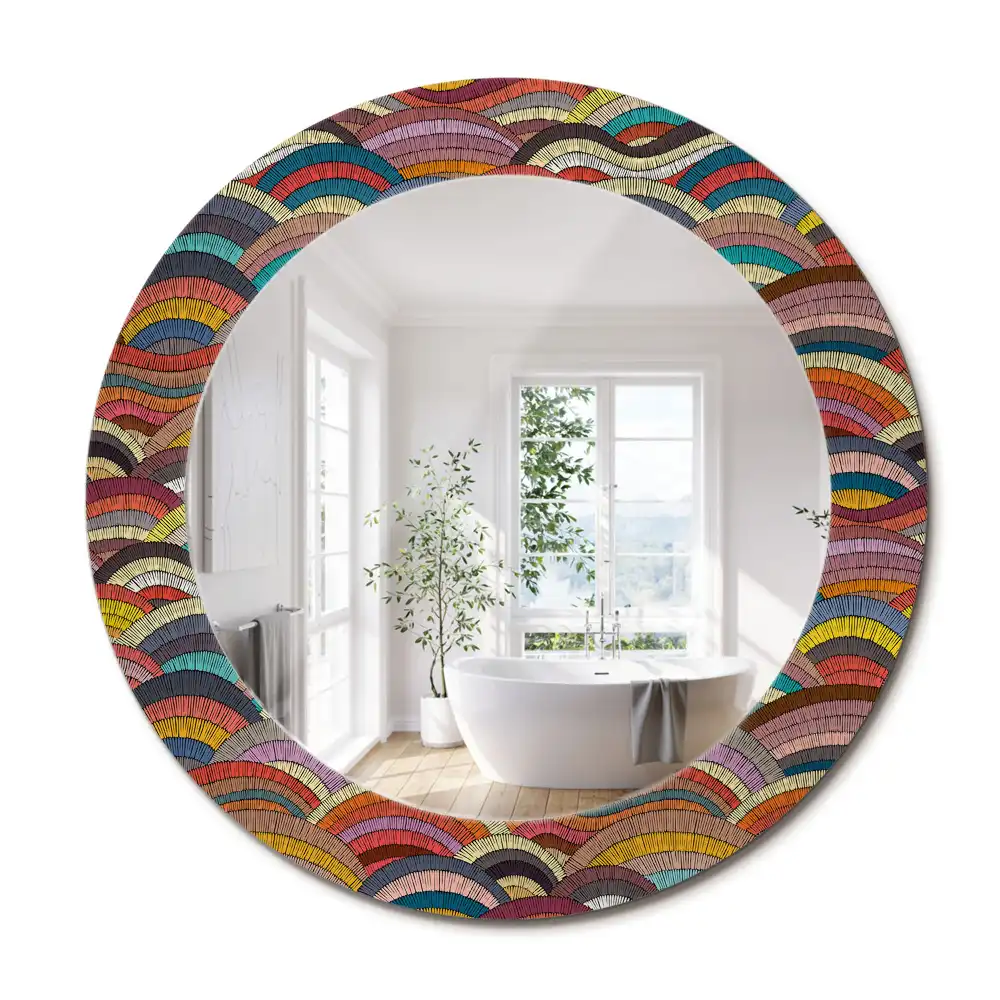 Miroir rond cadre imprimé motif ornemental