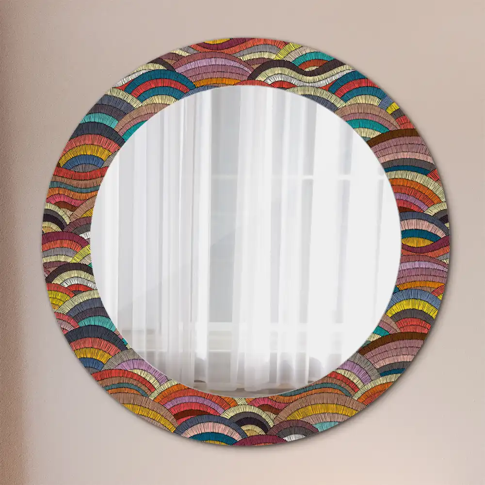 Miroir rond cadre imprimé motif ornemental