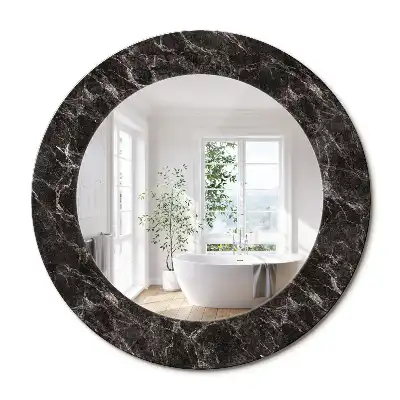 Miroir rond cadre avec impression marbre noir