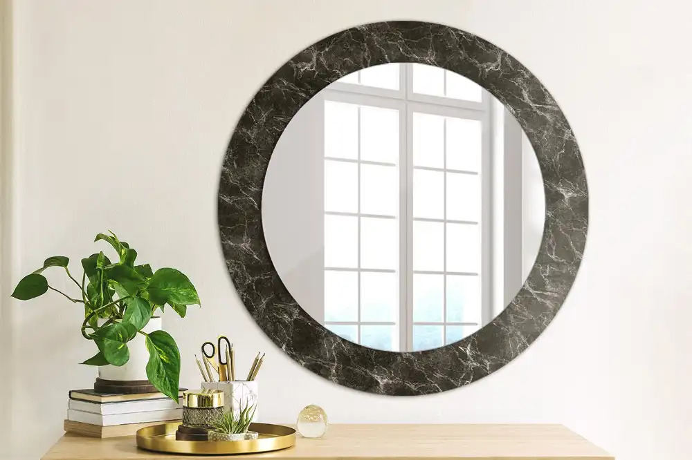 Miroir rond cadre avec impression marbre noir