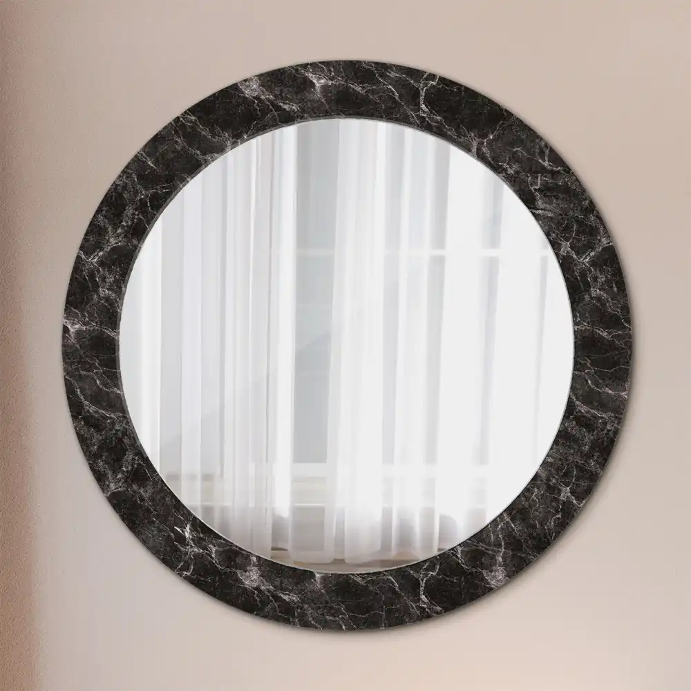 Miroir rond cadre avec impression marbre noir
