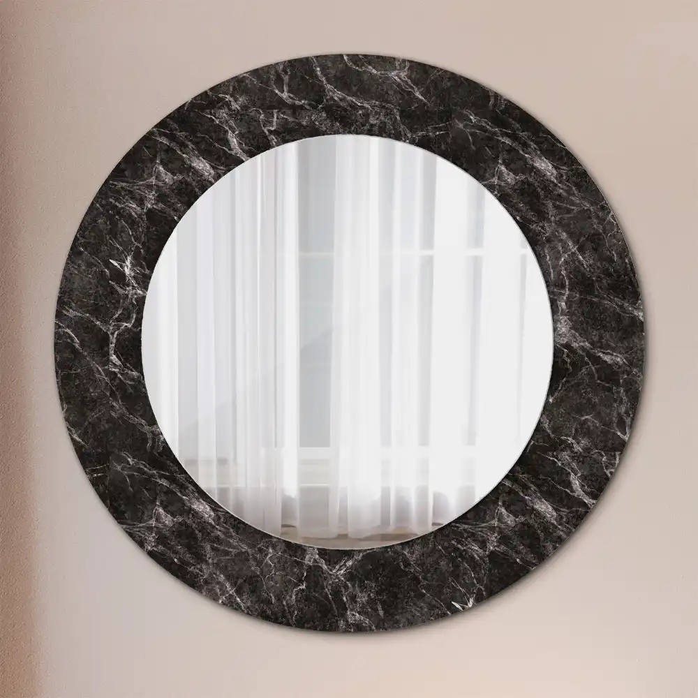Miroir rond cadre avec impression marbre noir